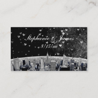 Cartes de Place du Coeur de Noir Blanc Etched NYC 
