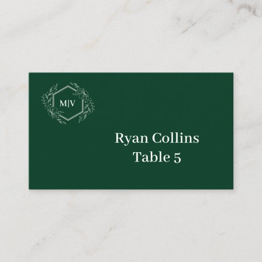 Cartes de place Emeral Green Monogram Crest (Devant)