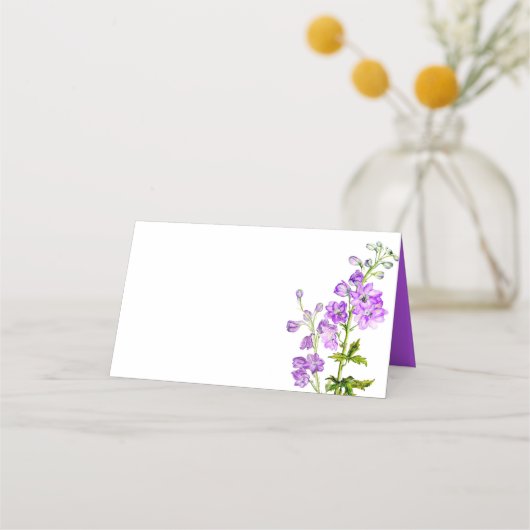 Cartes de place mariage violet Delphinium aquarell (Dos)