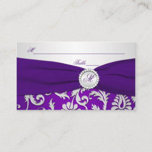 Cartes de place Monogramme pourpre et argent damas