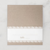 Cartes de place pliées Mariage Burlap et dentelle, (Extérieur déplié)