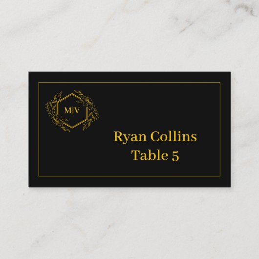 Cartes de place pour monogramme noir et or (Devant)