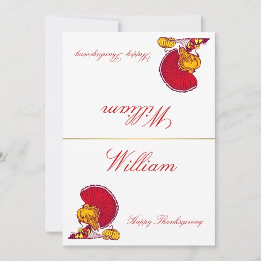 Cartes De Place Thankesgiving Avec La Turquie (Devant)