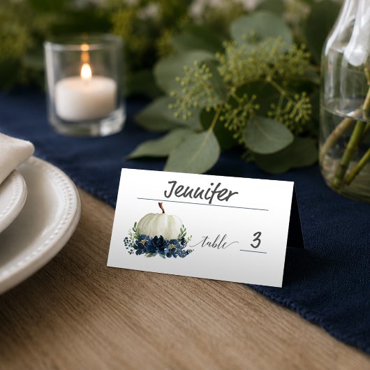 Cartes de placement de citrouille florale bleu mar