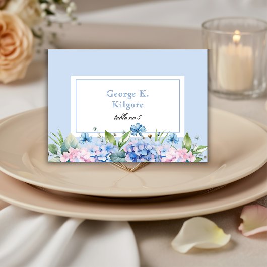 Cartes de placement de mariage à fleurs bleues élé