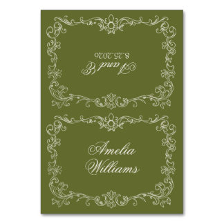 Cartes de placement de mariage argent ancien vert