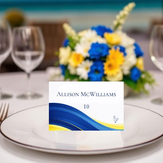 Cartes de placement de mariage bleu et jaune avec