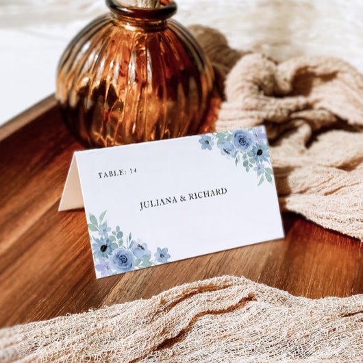 Cartes de placement de mariage bleues modèle