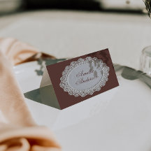 Cartes de placement de mariage en dentelle marron