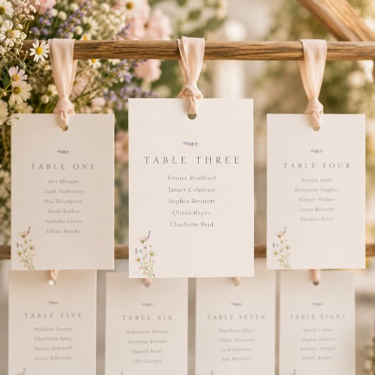 Cartes de placement de mariage suspendues avec fle