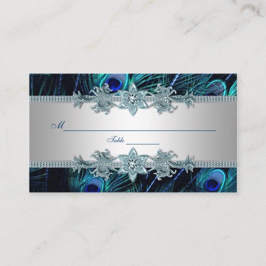 Cartes de placement de sièges Paon Bleu Royal (Devant)