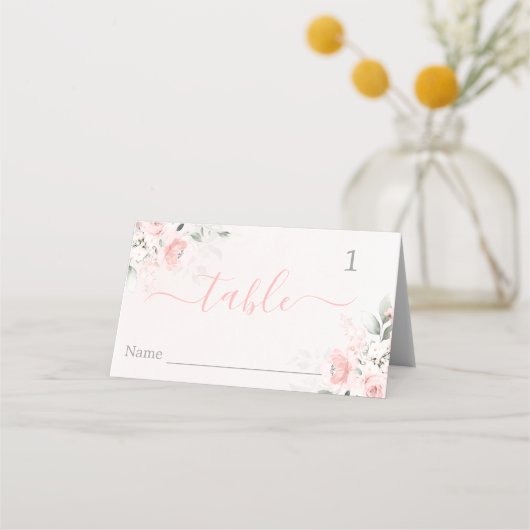 Cartes de placement floral rose poudré (Devant)