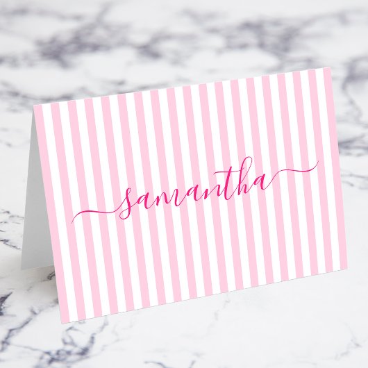 Cartes de placement Signature rayures rose clair e