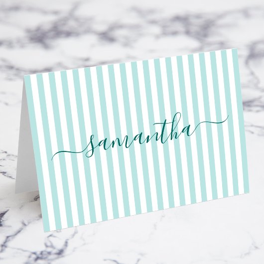 Cartes de placement Signature rayures sarcelle cla