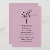 Cartes de plan de siège mauve avec nom d'invité (Devant / Derrière)