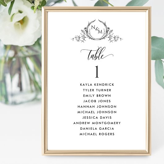 Cartes de plan de siège monogramme avec nom d'invi