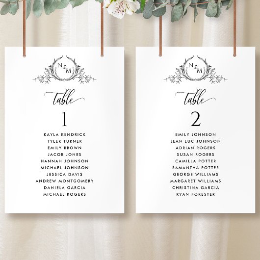 Cartes de plan de siège monogramme avec nom d'invi