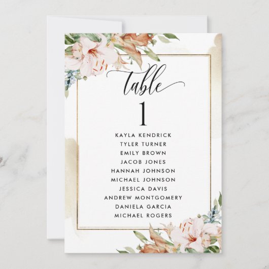 Cartes de plan de siège rose et beige avec nom (Devant)