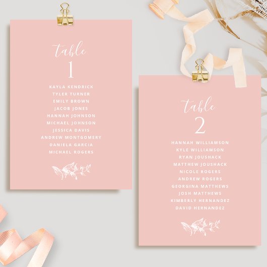 Cartes de Plan de Siège Rose Fardé Élégant avec No