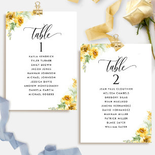 Cartes de plan de table à fleurs jaunes avec noms