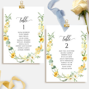 Cartes de plan de table avec noms des invités, mot