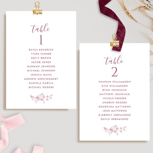 Cartes de plan de table blanches, style Bourgogne