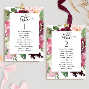 Cartes de plan de table Burgundy Blush avec noms d