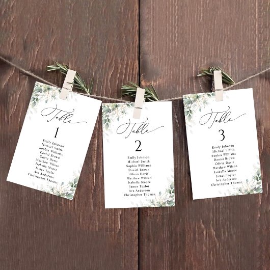 Cartes de plan de table de mariage à la verdure él