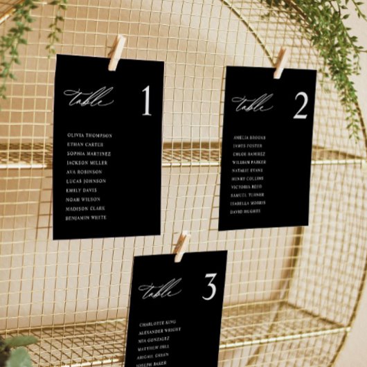 Cartes de plan de table de mariage noir moderne