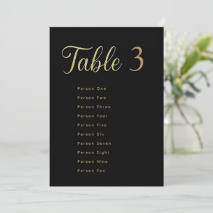 Cartes de Plan de Table de Mariage Or sur Noir