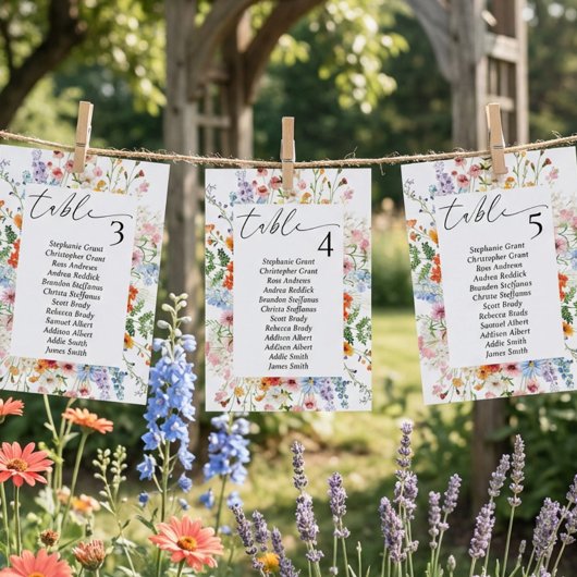 Cartes de plan de table de mariage Prairie Fleurie