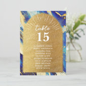 Cartes de plan de table élégantes bleu or pour mar (Debout devant)