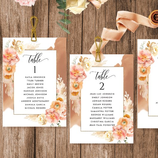 Cartes de plan de table en terre cuite rose avec n