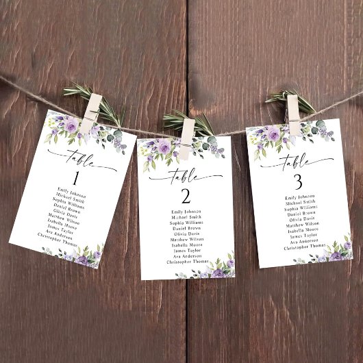Cartes de plan de table Fleur Violette Romantique