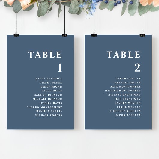 Cartes de Plan de Table Minimal Bleu avec Noms des