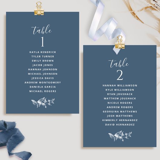Cartes de plan de table Navy Bleu Élégant avec Nom