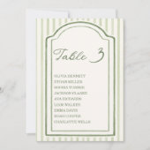 Cartes de plan de table rayées pour mariage vert (Devant)