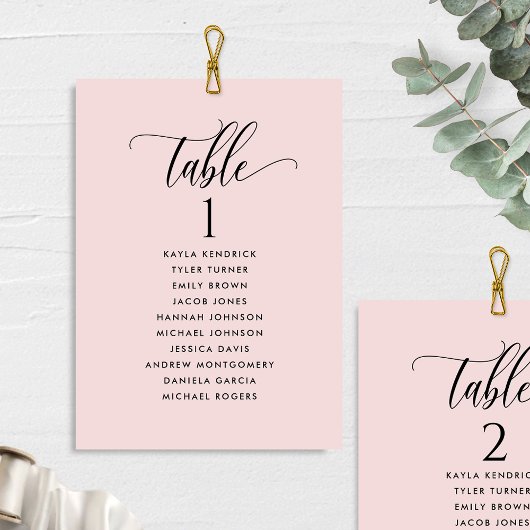 Cartes de plan de table Rose Poussiéreuse avec nom