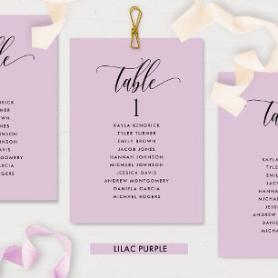 Cartes de plan de table violet lilas avec noms des