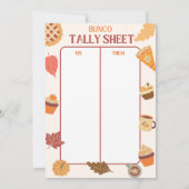 Cartes de pointage du Bunco de Thanksgiving (Dos)