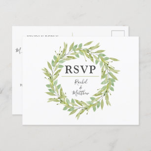 Cartes de poste RSVP de mariage de couronne verte
