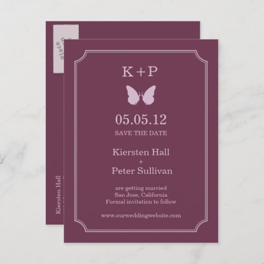 Cartes de préavis Butterfly Kisses - Plum (Devant / Derrière)