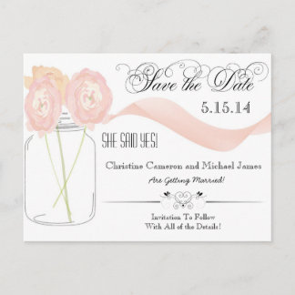 Cartes de préavis de mariage en pot Mason floral