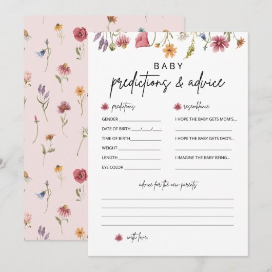 Cartes de prédiction et de conseil du Baby shower  (Devant / Derrière)