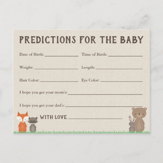 Cartes de prédictions bébé forêt pour Baby Shower (Devant)