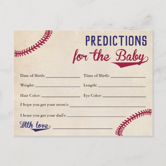 Cartes de prédictions bébé sur le thème de basebal (Devant)