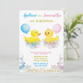 Cartes de premier anniversaire de canard en caoutc (Debout devant)