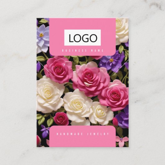 Cartes de présentation de bijoux Roses Rose Blanc (Devant)