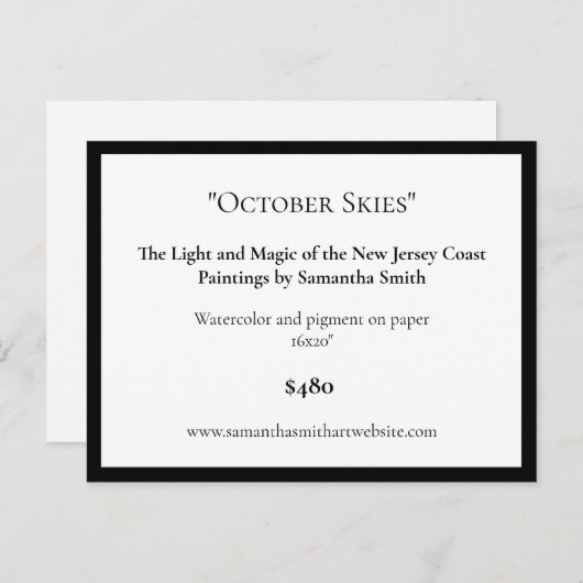 Cartes de présentation d'exposition d'art modifiab (Devant / Derrière)