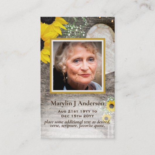 Cartes de prière avec photo Célébration commémorat (Devant)